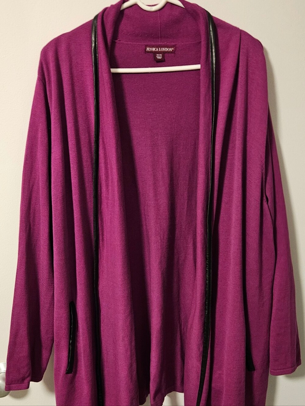 Jessica London Magenta Open-Front Cardigan with Black Trim